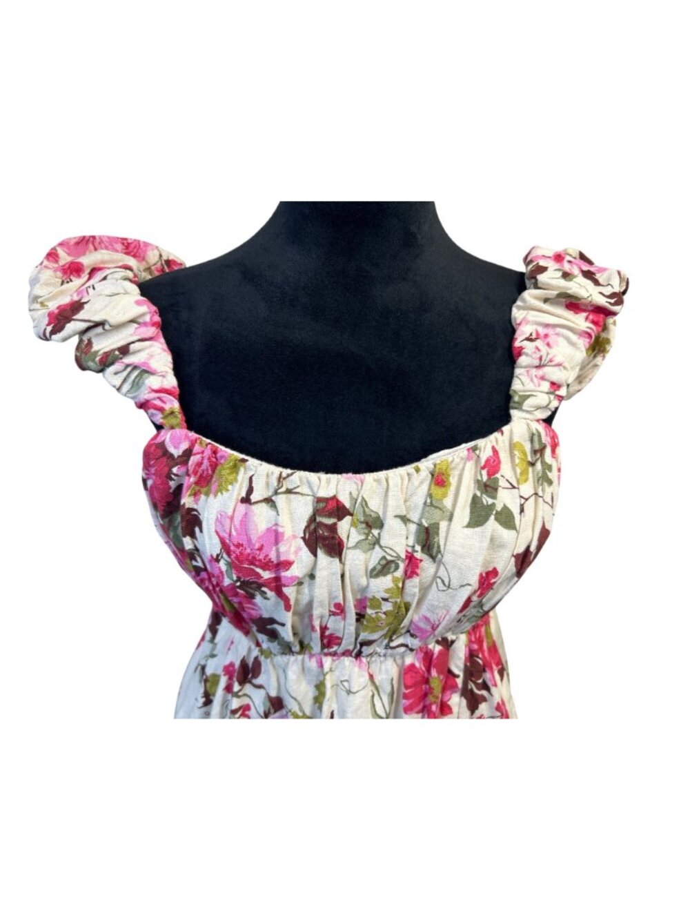 Abercrombie Floral Babydoll Dress Sz M Linen Blend Trendy Puff Sleeve Romantic - Picture 4 of 12